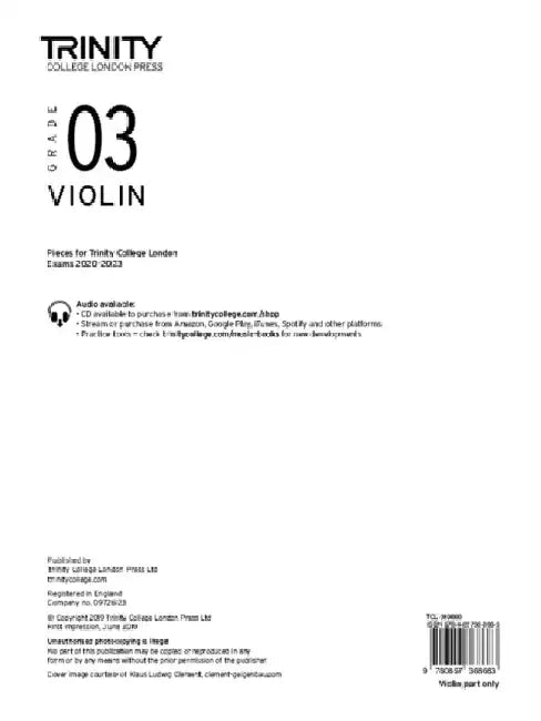 Trinity College London Violin Exam Pieces From 2020: Grade 3 (part only) by Trinity College London