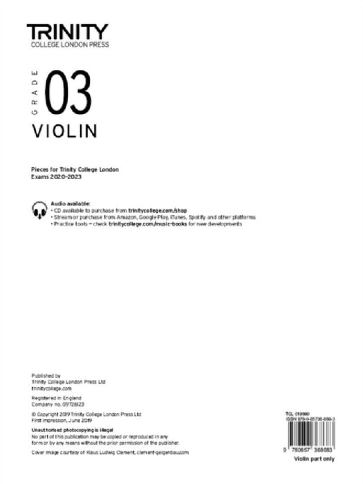 Trinity College London Violin Exam Pieces From 2020: Grade 3 (part only) by Trinity College London