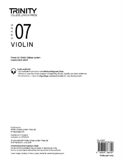Trinity College London Violin Exam Pieces From 2020: Grade 7 (part only) by Trinity College London