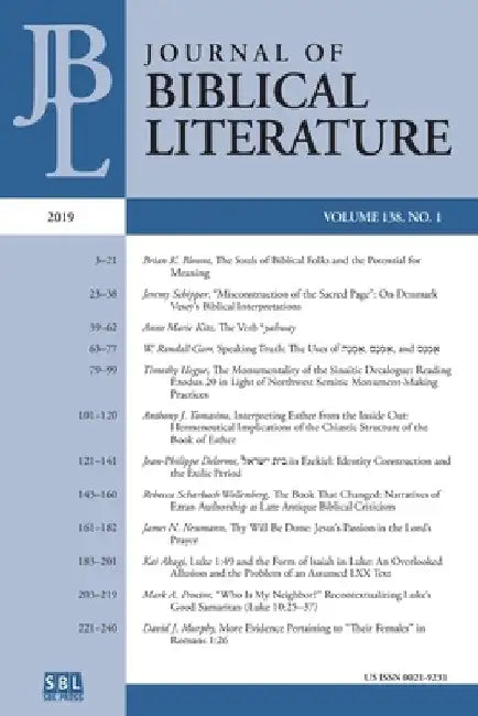 Journal of Biblical Literature 138.1 (2019) by Mark G. Brett