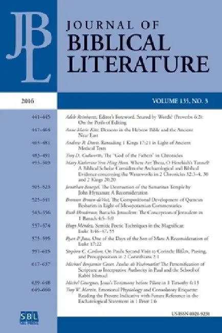 Journal of Biblical Literature 135.3 (2016) by Adele Reinhartz
