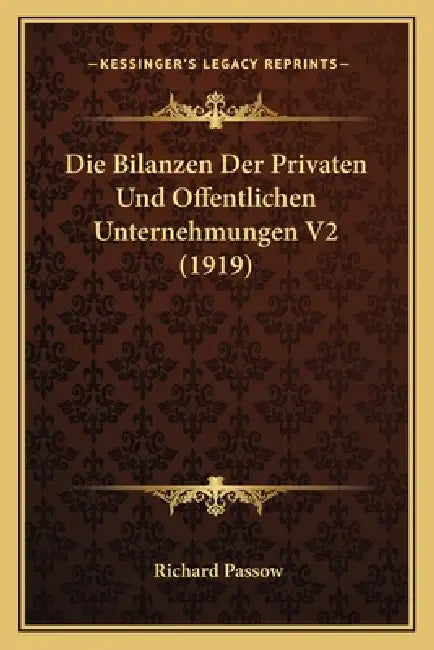 Die Bilanzen Der Privaten Und Offentlichen Unternehmungen V2 (1919) by Richard Passow