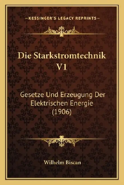 Die Starkstromtechnik V1: Gesetze Und Erzeugung Der Elektrischen Energie (1906) by Wilhelm Biscan