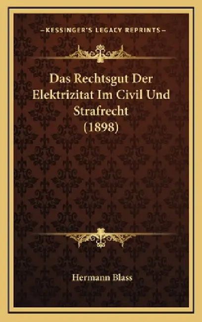 Das Rechtsgut Der Elektrizitat Im Civil Und Strafrecht (1898) by Hermann Blass