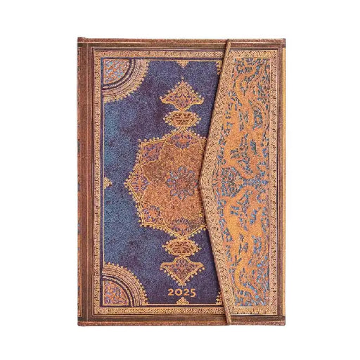Safavid Indigo (Safavid Binding Art) Midi 12-month Horizontal Hardback Dayplanner 2025 (Wrap Closure) by Paperblanks