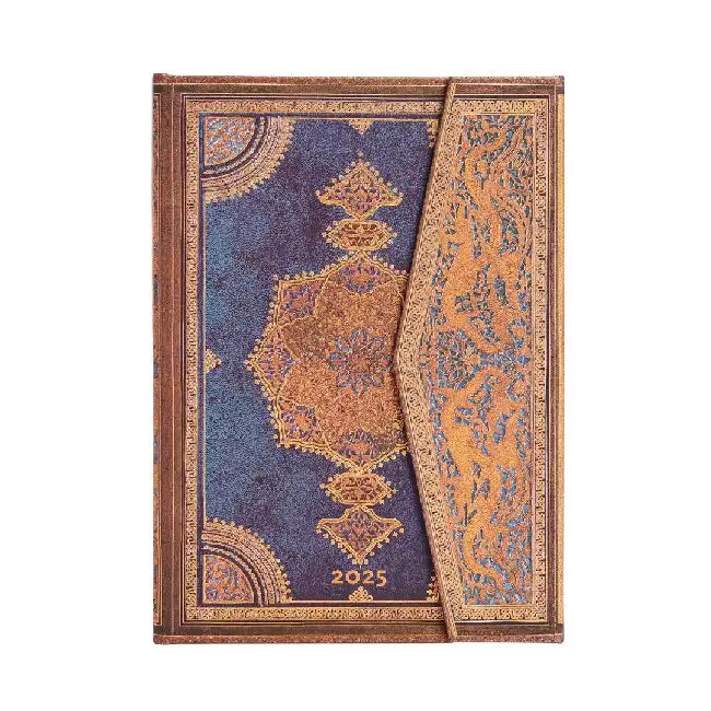 Safavid Indigo (Safavid Binding Art) Midi 12-month Horizontal Hardback Dayplanner 2025 (Wrap Closure) by Paperblanks