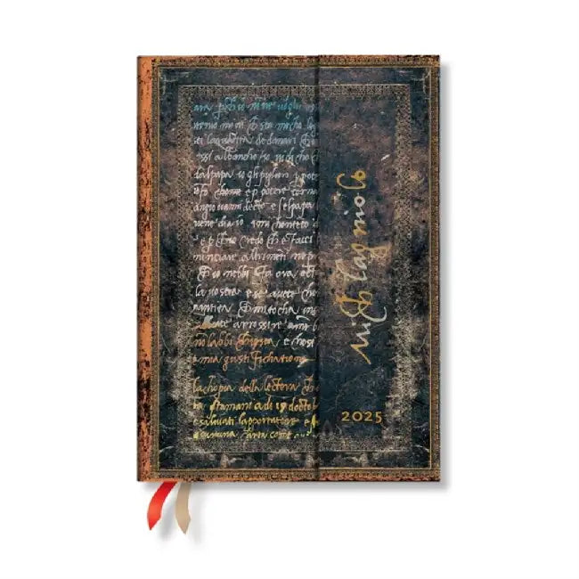 Michelangelo, Handwriting (Embellished Manuscripts Collection) Midi 12-month Verso Hardback Dayplanner 2025 (Wrap Closure) by Paperblanks