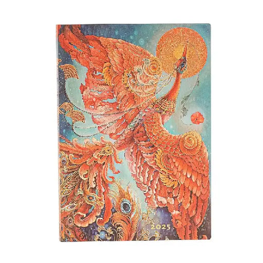 Firebird (Birds of Happiness) Midi 12-month Day-at-a-time Softcover Flexi Dayplanner 2025 (Elastic Band Closure) by Paperblanks