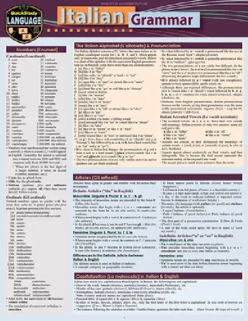 Italian Grammar: A Quickstudy Laminated Language Reference Guide by Sally-Ann Delvino