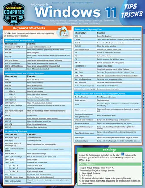 Microsoft Windows 11 - Tips & Tricks: Quickstudy Laminated Computer Reference Guide by Katie Gatto