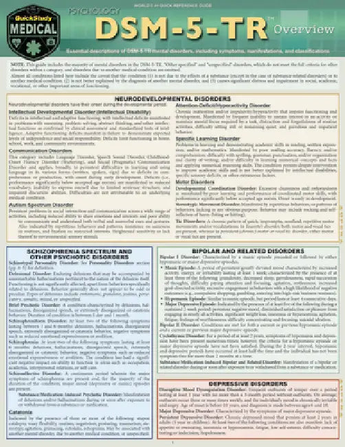 Dsm-5-Tr Overview: A Quickstudy Laminated Reference Guide by Rona Bernstein, Elizabeth Jacobs