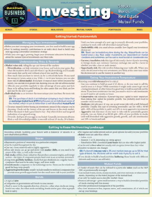 Investing - Stocks, Bonds, Real Estate, Mutual Funds: Quickstudy Laminated Reference Guide by Lita Epstein