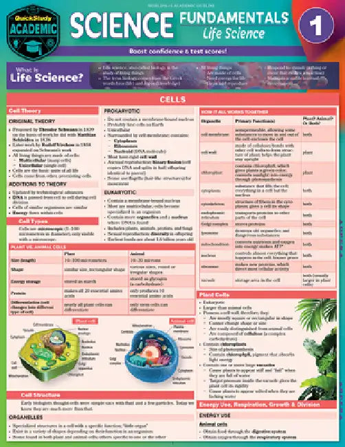 Science Fundamentals 1 - Life Science - Cells, Plants & Animals: Quickstudy Laminated Reference & Study Guide by Jane Gardner