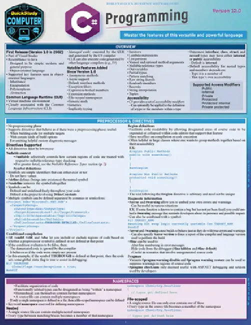 C# Programming: A Quickstudy Laminated Reference Guide by Hugh Gleaves