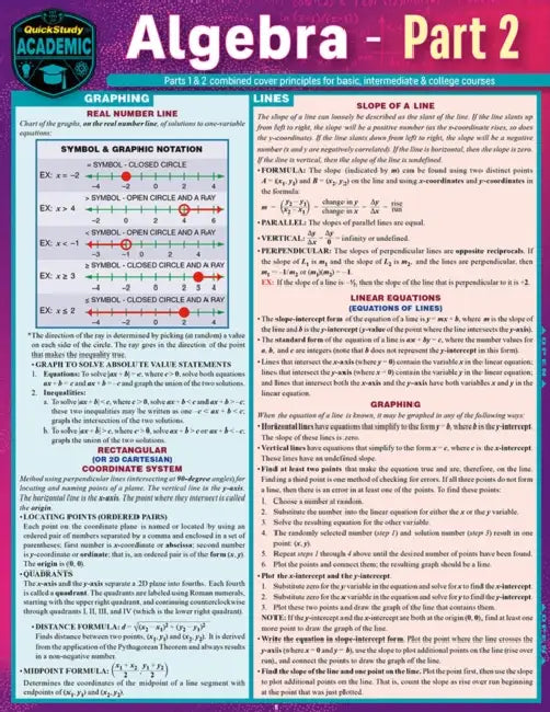 Algebra Part 2: A Quickstudy Laminated Reference Guide by S. B. Kizlik, Expolog LLC