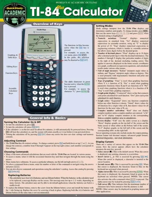 Ti 84 Plus Calculator: A Quickstudy Laminated Reference Guide by Ken Yablonski
