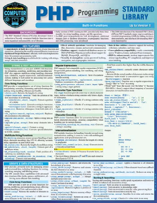 PHP Programming Standard Library: A Quickstudy Laminated Reference Guide by Robin Nixon