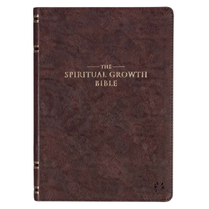 The Spiritual Growth Bible, Study Bible, NLT - New Living Translation Holy Bible, Faux Leather, Walnut Brown by Christian Art Gifts