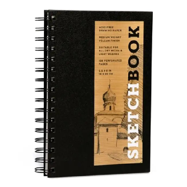 Sketchbook 5.5 X 8 Black Spiral Hardcover Mixed Media Sketchbook for Drawing: Acid-Free Quality Paper (128 Pages) by Union Square & Co
