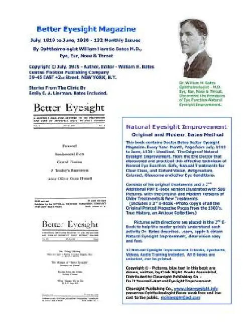 Better Eyesight Magazine - July, 1919 to June, 1930 -132 Monthly Issues by Ophthalmologist William Horatio Bates M.D.: Natural Vision Improvement (Bla by Clark Night