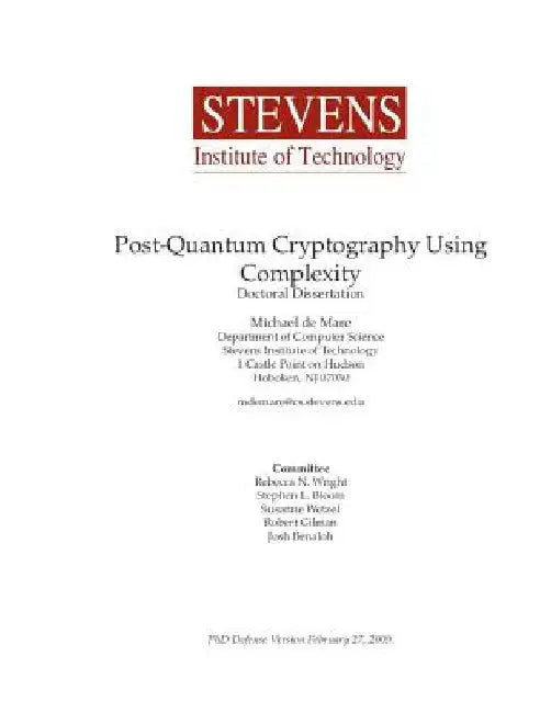 Post-Quantum Cryptography Using Complexity by Michael James de Mare