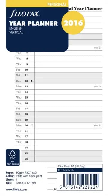 FILOFAX PERSONAL YEAR PLANNER VERTICAL 2