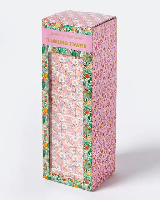 Floral Tumbling Tower Game - Stylish Wooden Stacking Game for Family & Party Fun by Journey Of Something