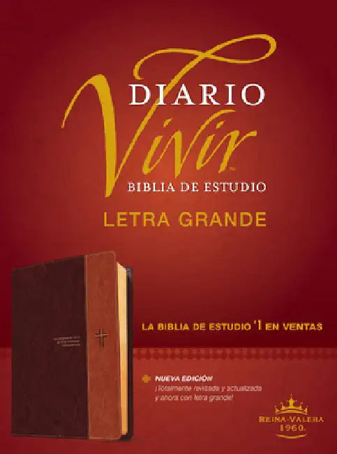 Biblia de Estudio del Diario Vivir Rvr60, Letra Grande (Letra Roja, Sentipiel, Café/Café Claro) by Tyndale