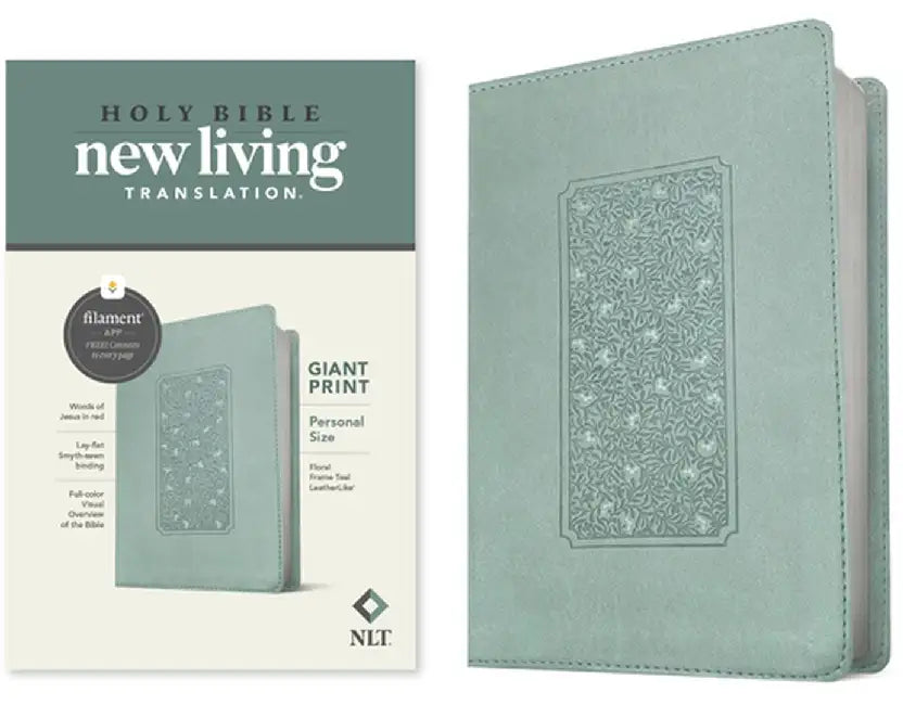 NLT Personal Size Giant Print Bible, Filament Enabled Edition (Red Letter, Leatherlike, Floral Frame Teal) by Tyndale