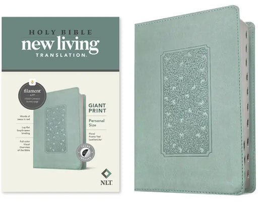 NLT Personal Size Giant Print Bible, Filament Enabled Edition (Red Letter, Leatherlike, Floral Frame Teal, Indexed) by Tyndale