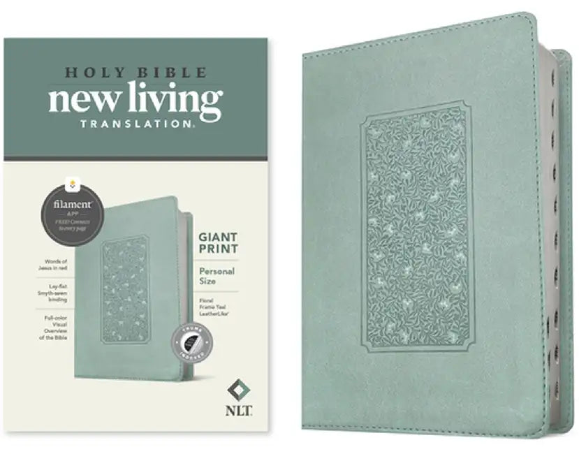 NLT Personal Size Giant Print Bible, Filament Enabled Edition (Red Letter, Leatherlike, Floral Frame Teal, Indexed) by Tyndale