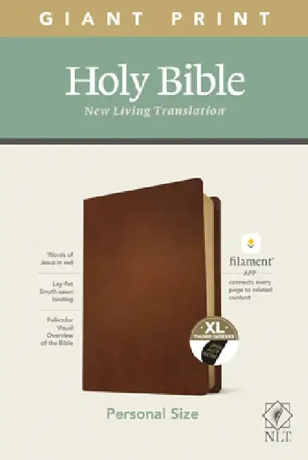 NLT Personal Size Giant Print Bible, Filament Enabled Edition (Red Letter, Genuine Leather, Brown, Indexed) by New Living Translation