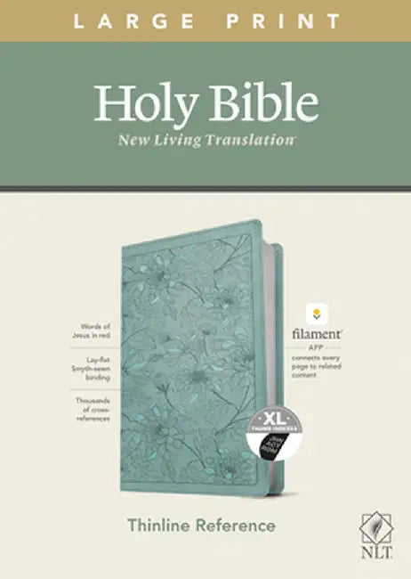 NLT Large Print Thinline Reference Bible, Filament Enabled Edition (Red Letter, Leatherlike, Floral/Teal, Indexed) by Tyndale
