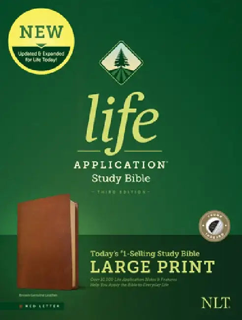 NLT Life Application Study Bible, Third Edition, Large Print (Red Letter, Genuine Leather, Brown, Indexed) by Tyndale