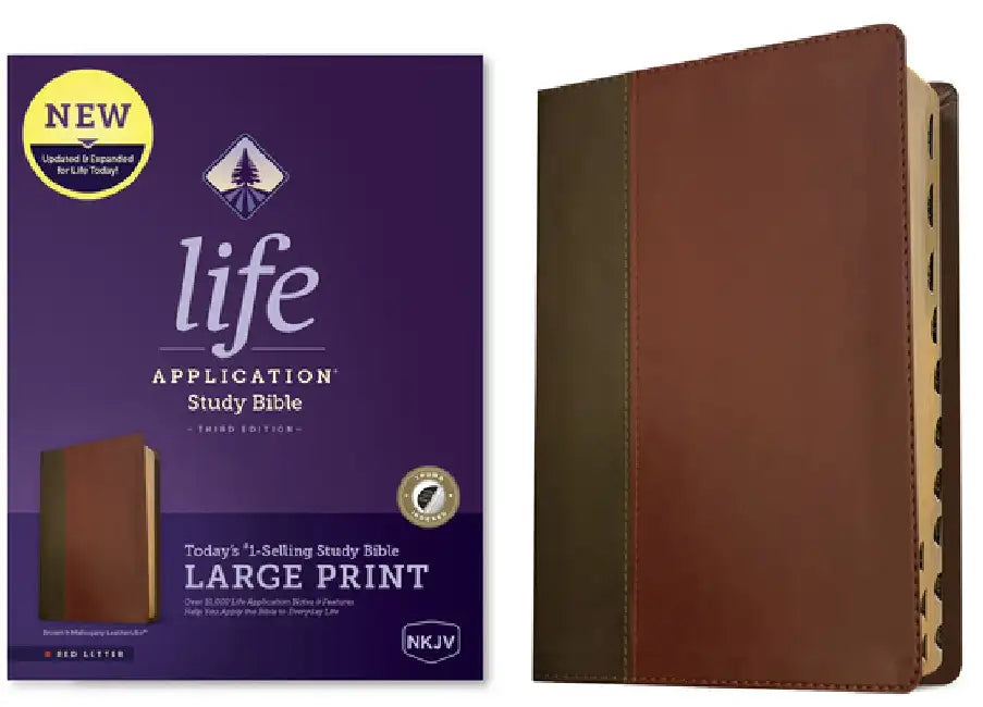 NKJV Life Application Study Bible, Third Edition, Large Print (Leatherlike, Brown/Mahogany, Indexed, Red Letter) by Tyndale