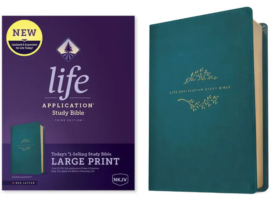 NKJV Life Application Study Bible Third Edition Large Print (Red Letter Leatherlike Teal Bl by Tyndale