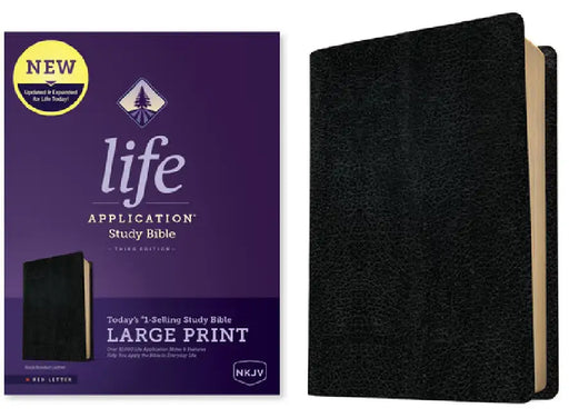 NKJV Life Application Study Bible, Third Edition, Large Print (Red Letter, Bonded Leather, Black) by Tyndale