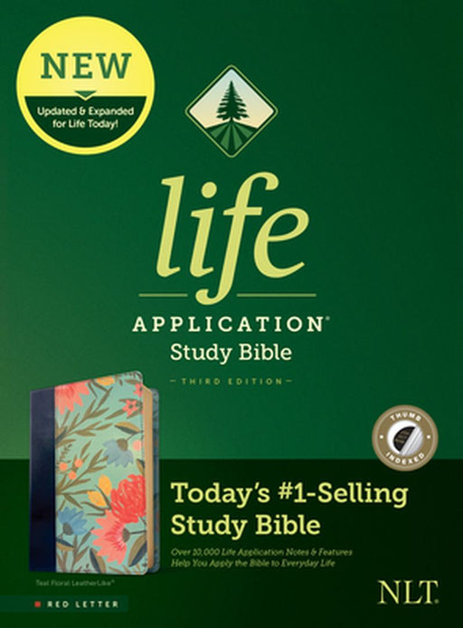 NLT Life Application Study Bible, Third Edition (Red Letter, Leatherlike, Teal Floral, Indexed) by Tyndale