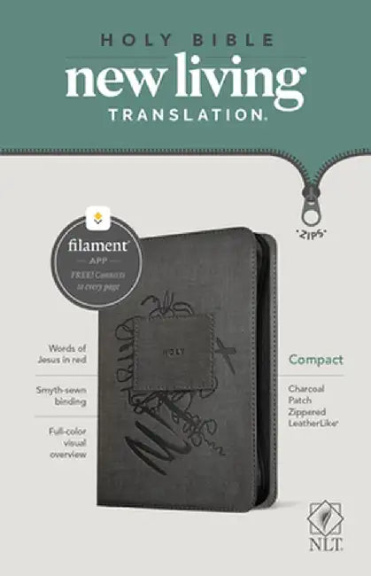 NLT Compact Zipper Bible, Filament Enabled Edition (Red Letter, Leatherlike, Charcoal Patch) by Tyndale