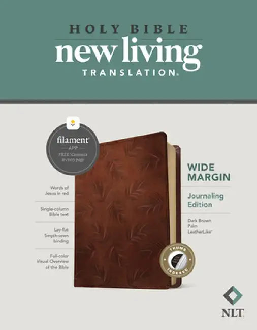 NLT Wide Margin Bible, Filament Enabled Edition (Red Letter, Leatherlike, Dark Brown Palm, Indexed) by Tyndale