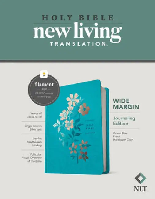 NLT Wide Margin Bible, Filament Enabled (Hardcover Cloth, Ocean Blue Floral, Red Letter) by Tyndale