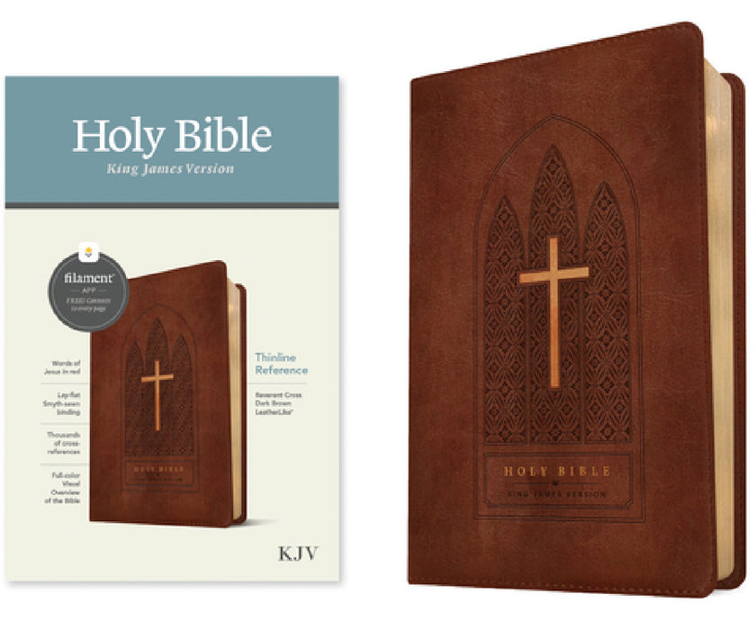 KJV Thinline Reference Bible, Filament Enabled (Leatherlike, Reverent Cross Dark Brown, Red Letter) by Tyndale