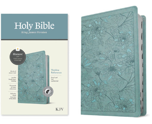 KJV Thinline Reference Bible, Filament Enabled (Leatherlike, Floral Leaf Teal, Indexed, Red Letter) by Tyndale