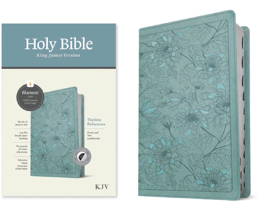 KJV Thinline Reference Bible, Filament Enabled (Leatherlike, Floral Leaf Teal, Indexed, Red Letter) by Tyndale