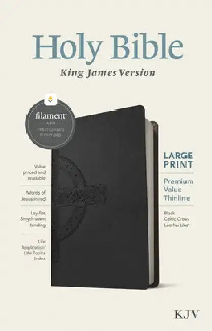 KJV Large Print Premium Value Thinline Bible, Filament Enabled Edition (Red Letter, Leatherlike, Black Celtic Cross) by Tyndale