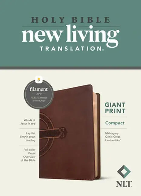 NLT Compact Giant Print Bible, Filament Enabled Edition (Red Letter, Leatherlike, Mahogany Celtic Cross) by Tyndale