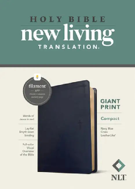 NLT Compact Giant Print Bible, Filament Enabled Edition (Red Letter, Leatherlike, Navy Blue Cross) by Tyndale