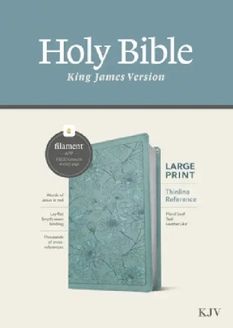 KJV Large Print Thinline Reference Bible, Filament Enabled (Leatherlike, Floral Leaf Teal, Red Letter) by Tyndale