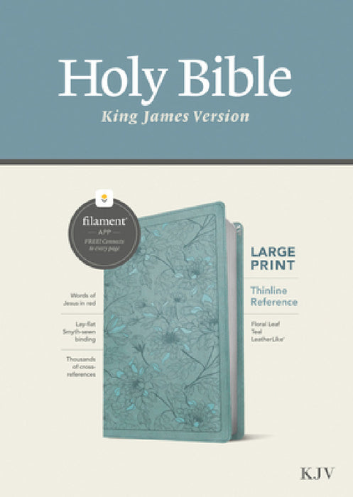 KJV Large Print Thinline Reference Bible, Filament Enabled (Leatherlike, Floral Leaf Teal, Red Letter) by Tyndale
