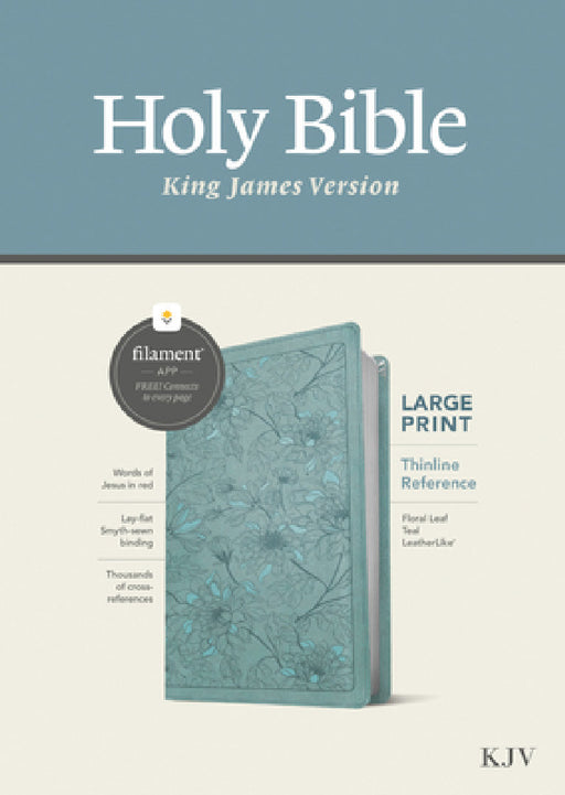 KJV Large Print Thinline Reference Bible, Filament Enabled (Leatherlike, Floral Leaf Teal, Red Letter) by Tyndale